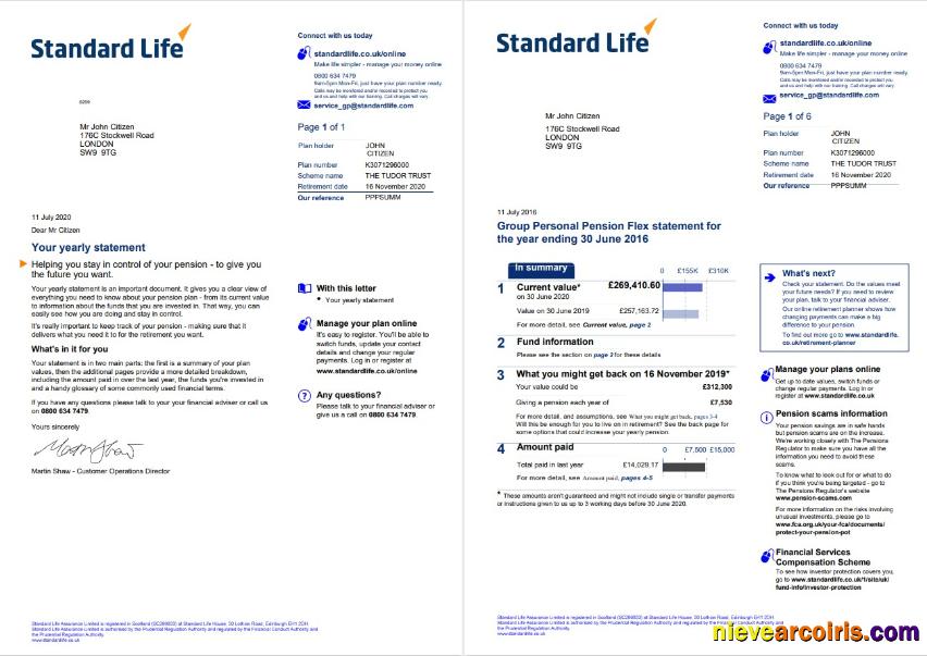 United Kingdom Standard Life utility bill 7 pages 1 2